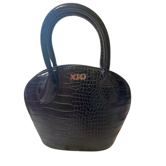 XOXO Black Croc Embossed Faux Leather Mini Handbag With Top Handles & Magnetic S - Picture 1 of 5